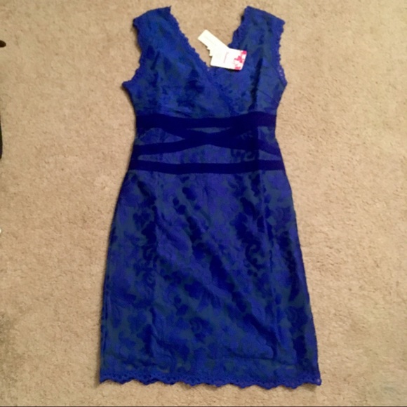 SOLD❗️Blue 👑 Lace Scalloped V-Neck Dress - S - Picture 4 of 5